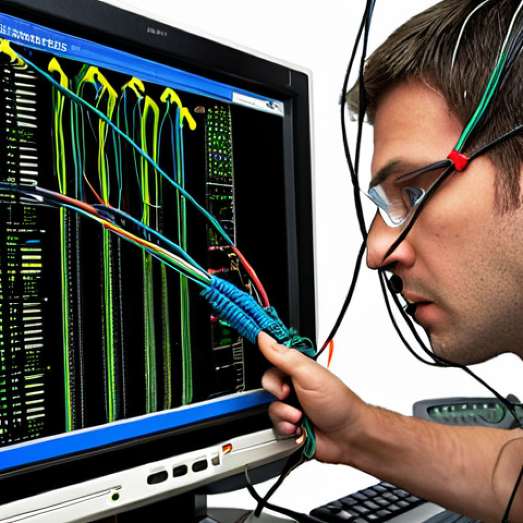 **

Network Engineer frustratedly troubleshooting tangled cables, a computer screen displaying IP address errors, highlighting mismatched subnet mask and gateway. Focus on the visual chaos and technical problem.

**
