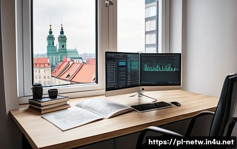 네트워크 실기 시험 대비 시뮬레이션 연습법 - A modern home study setup for a Polish network engineering student preparing for Cisco certification...