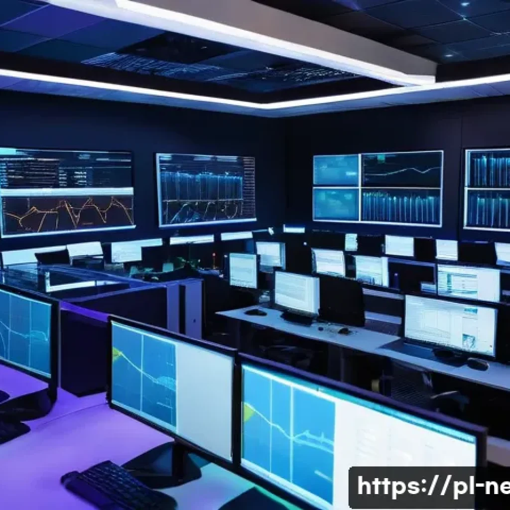 네트워크 실무에서 발생한 트래픽 제어 사례 - A modern corporate network operations center with multiple large screens displaying real-time traffi...