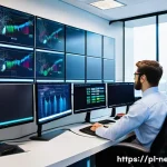 네트워크 실무에서 자주 다뤄지는 사례 분석 - A modern corporate network operations center with multiple large screens displaying real-time networ...
