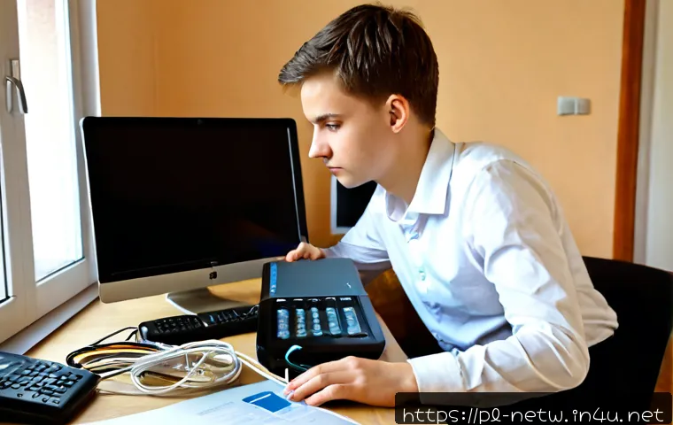 네트워크 실기 시험 대비 네트워크 해킹 방지 공부법 - Photorealistic Polish IT student preparing for a hands-on network security exam at a clean home desk...